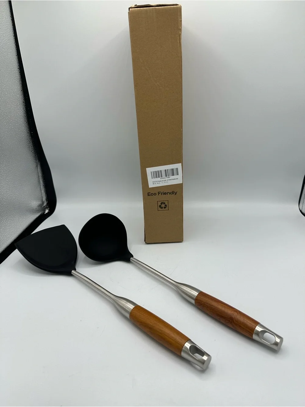 FJNATINH Set Of 2 Utensils Spatula & Ladle Stainless Steel Walnut Wood Handle